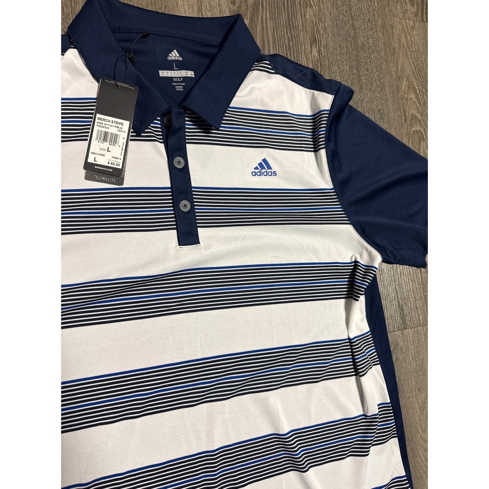 Adidas Golf Men Merch Stripe Polo Shirt Navy White Blue Climalite DN6836 L